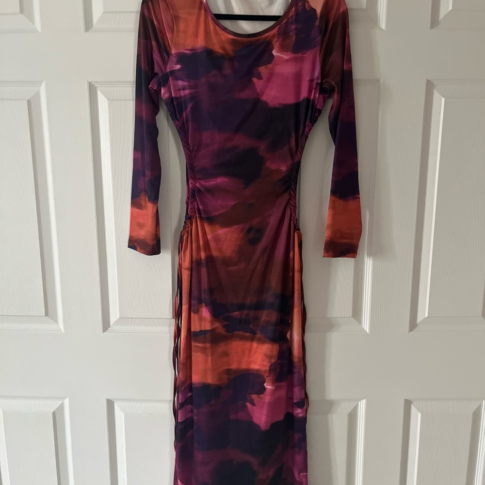 SHEIN Purple Orange Long Sleeve Bodycon Dress